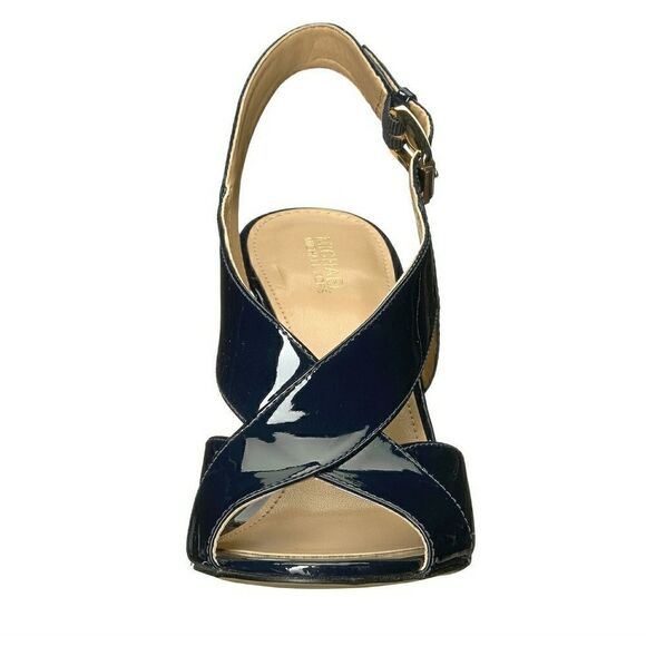 New! MICHAEL KORS Women's Patent Leather Slingback Sandals Size 6 Navy Blue - Picture 5 of 6